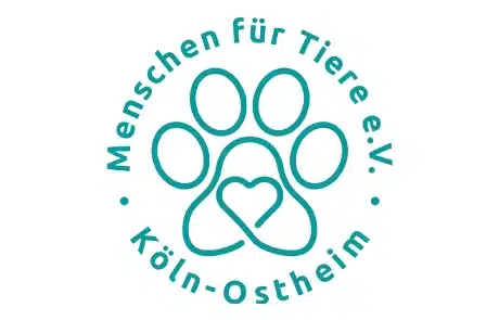 Logo kreisförmig. Mittig eine Hundepfote und außen Beschriftung "Menschen für Tiere e.V Köln-Ostheim"